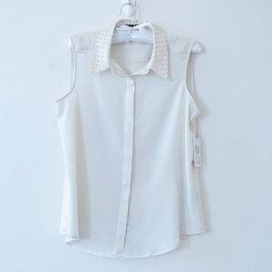 Vince Camuto Cream Silky Button Up Shirt Size MP